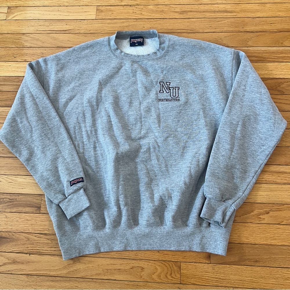 Vintage Jansport Men's Gray Crewneck Sweater Northeastern University